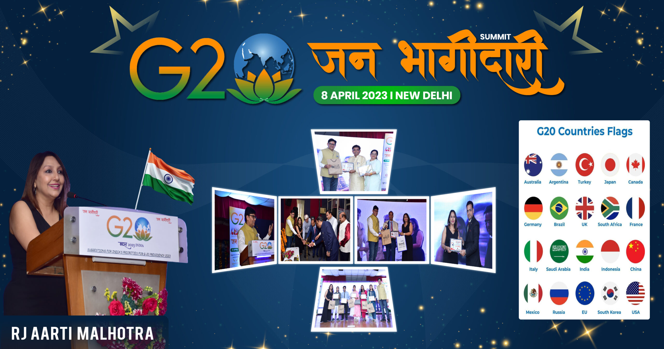 G20 Summit on 08 April, 2023 | Janbhagidari event | World Record | 320 Speakers | Golden Sparrows